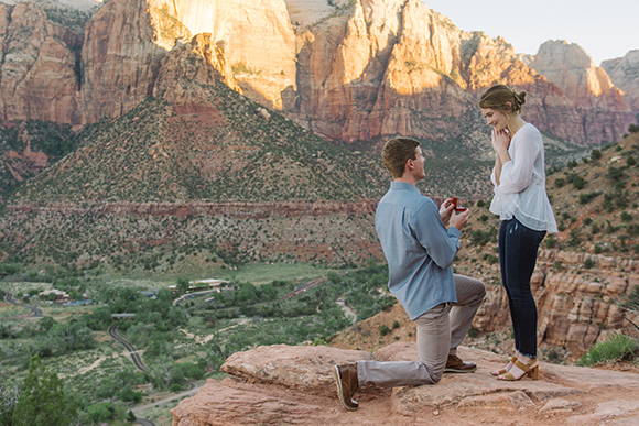 Jason Proposing to Rachel With a Henne Engagement Ring While Overlooking the Canyon