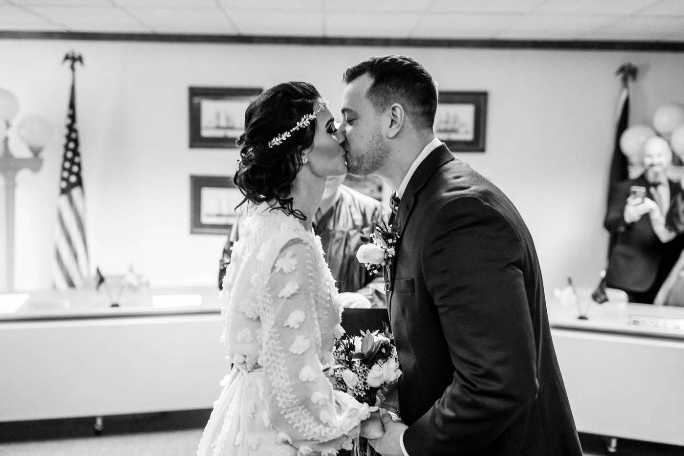 Henne Engagement Ring Couple  Scott & Hillary Share a Kiss at City Hall