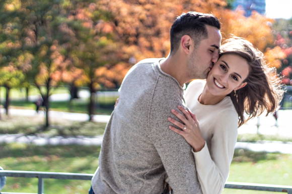 Henne Engagement Ring Couple Alex & Concetta Steal a Kiss Outdoors
