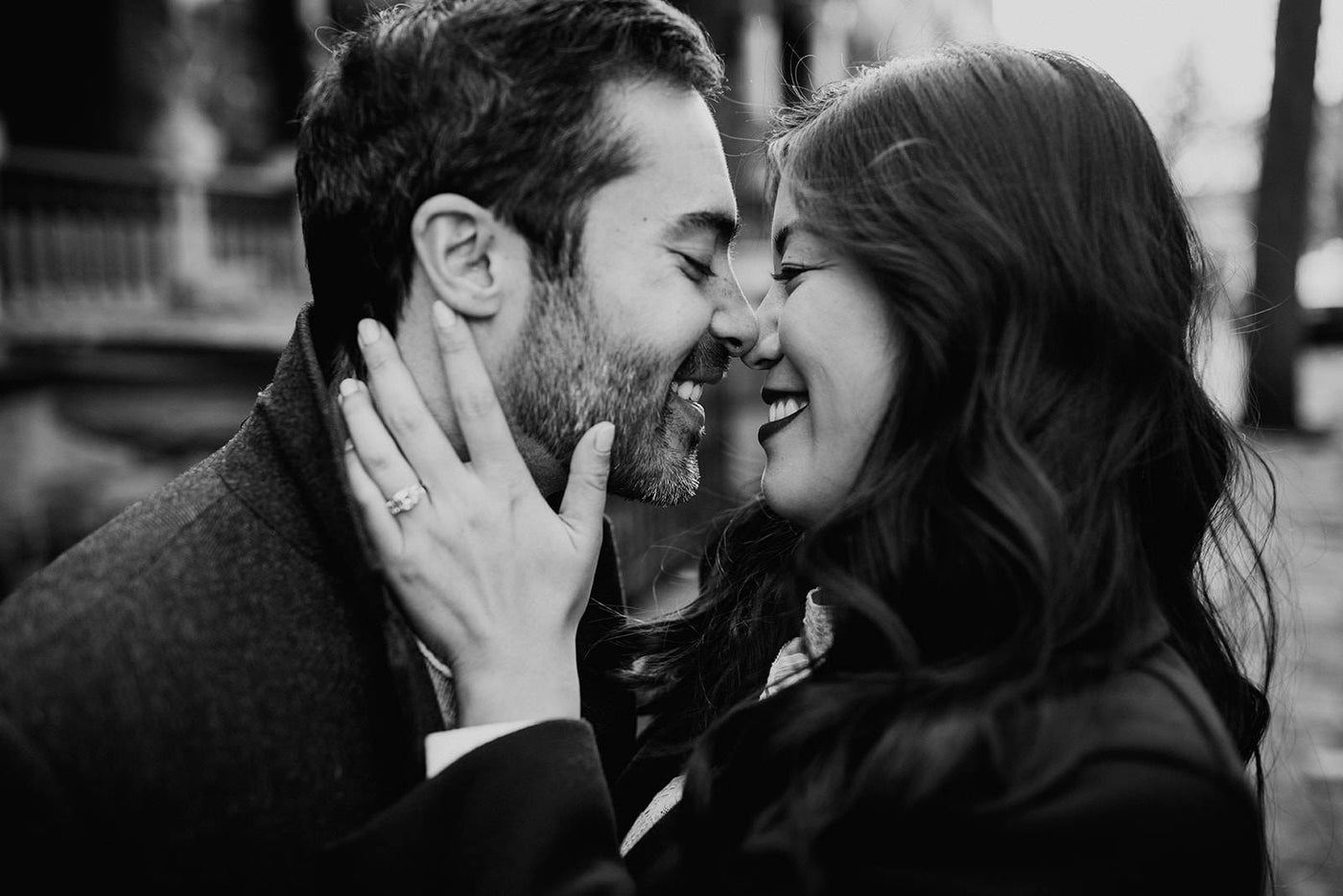 Henne Engagement Ring Couple Brett & Amy Share a Kiss and Show Off Amy's Engagement Ring