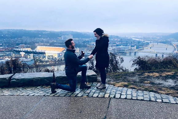 Dan Proposing to Hannah with an Engagement Ring from Henne Jewelers At The Mt. Washington Overlook