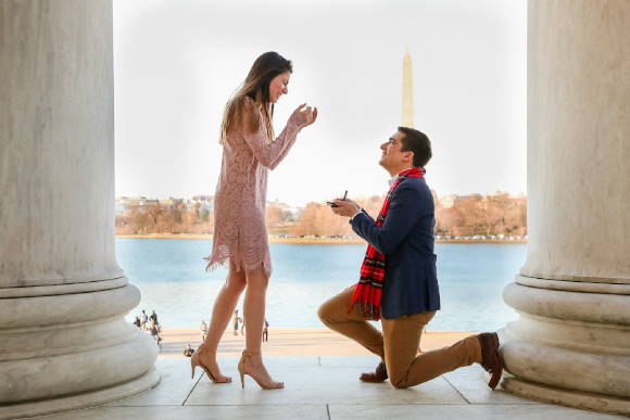 Rodrigo Proposes to Andrea with a Henne Engagement Ring at the Jefferson Memorial