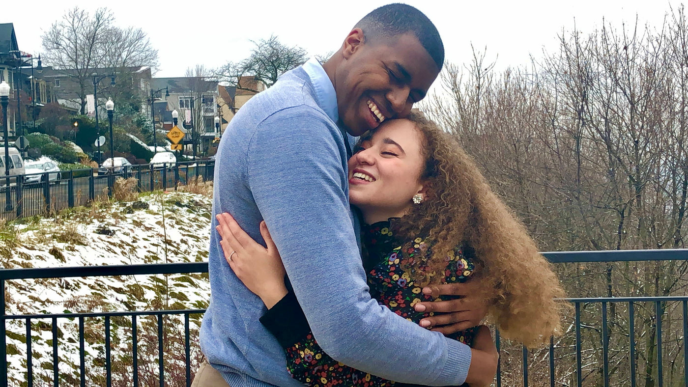 Henne Engagement Ring Couple Chandler & Caris Share a Hug After the Proposal