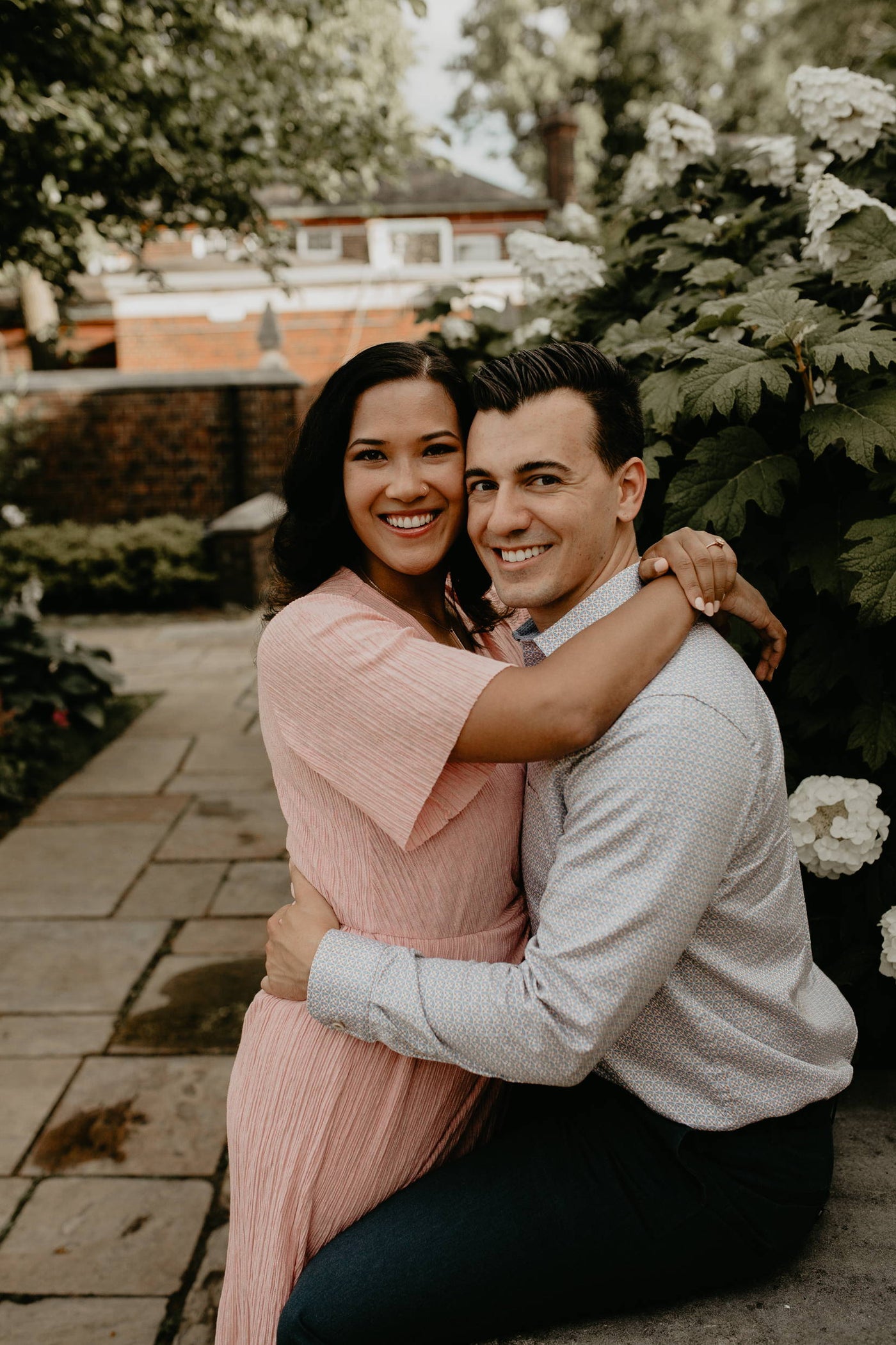 Henne Engagement Ring Couple Ian & Sarah Hugging 