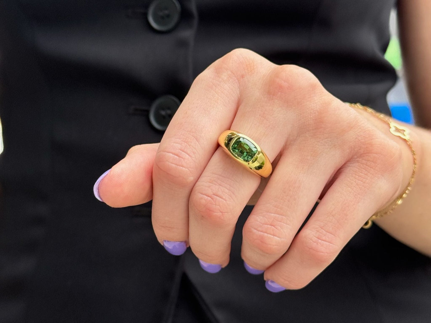 Lauren K lifestyle image of green tourmaline ring