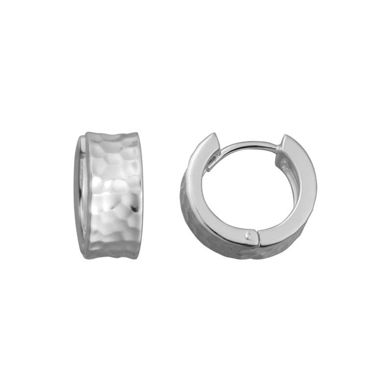HAMMERED STERLING SILVER 6.5MM CONCAVE HOOP EARRINGS