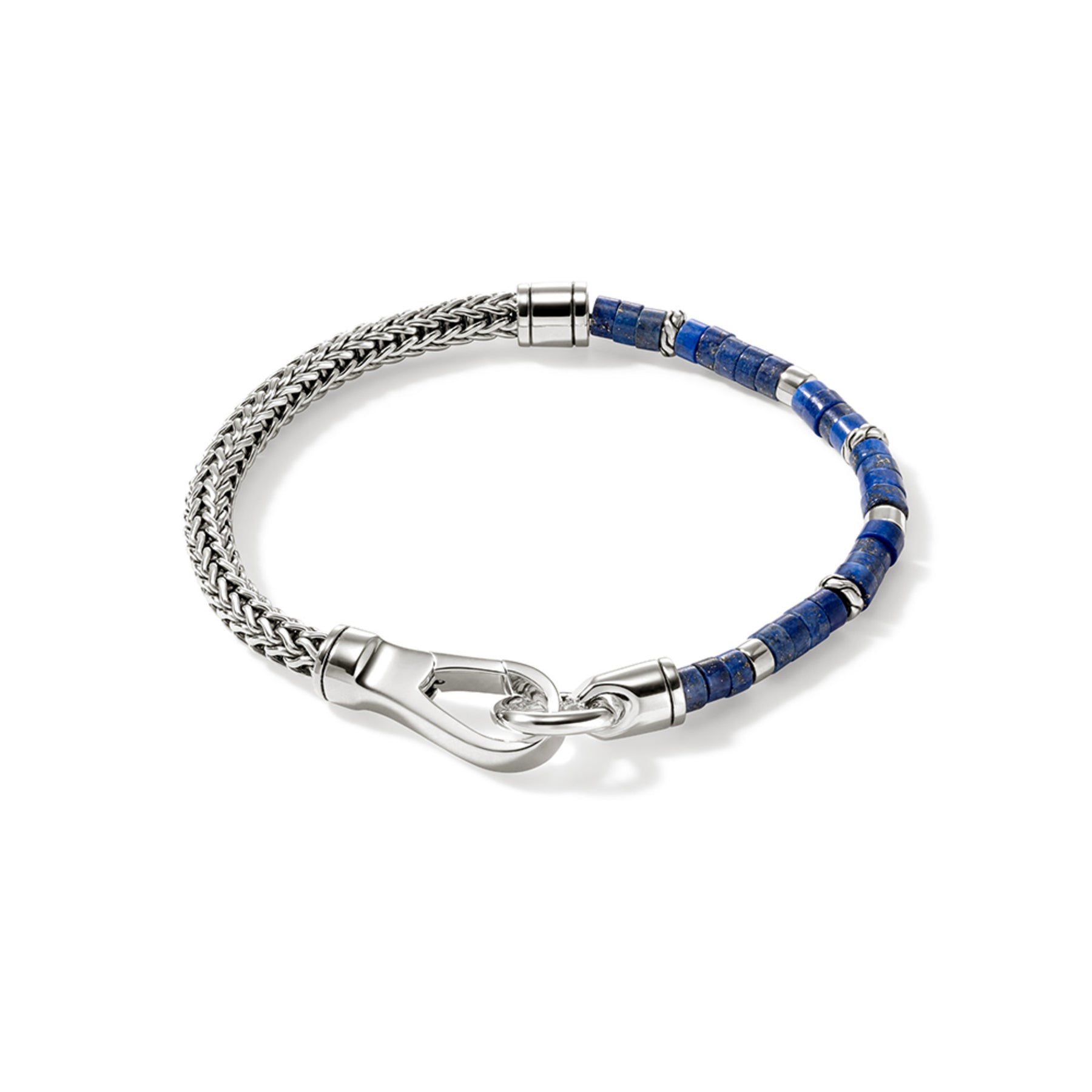 JOHN HARDY EXTRA LARGE STERLING SILVER LAPIS HEISHI CHAIN BRACELET