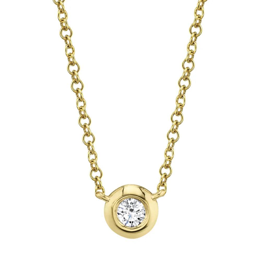 SHY CREATION 14K YELLOW GOLD DIAMOND SOLITAIRE PENDANT NECKLACE