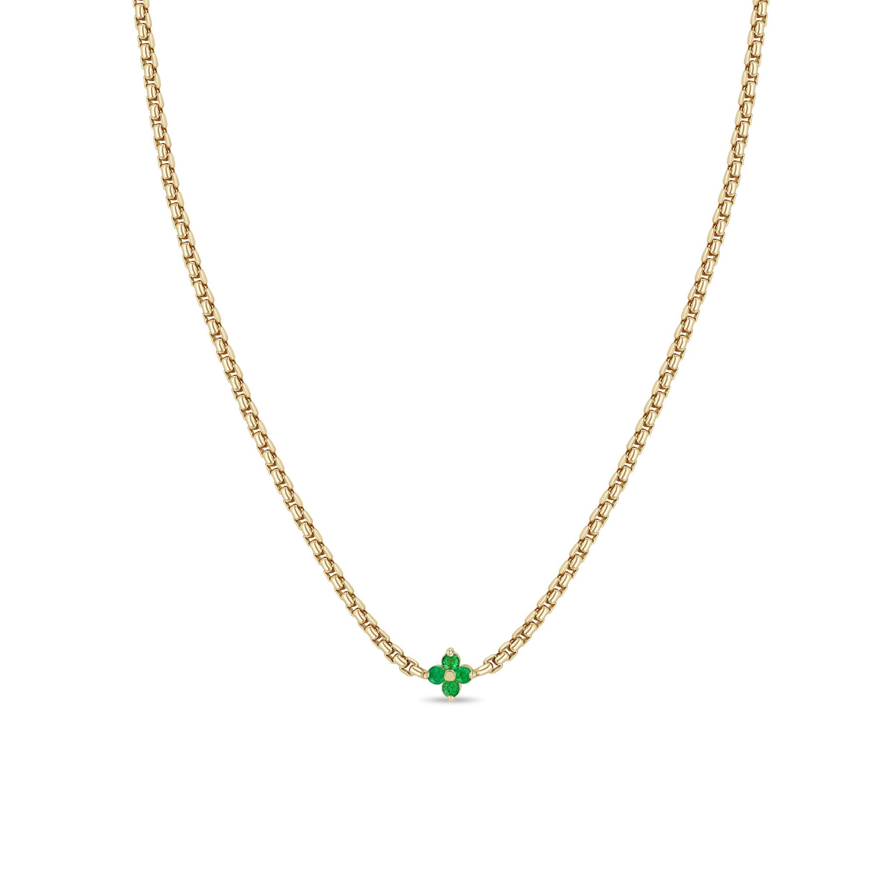 ZOE CHICCO 14K YELLOW GOLD 14-16 INCH EMERALD CLOVER NECKLACE