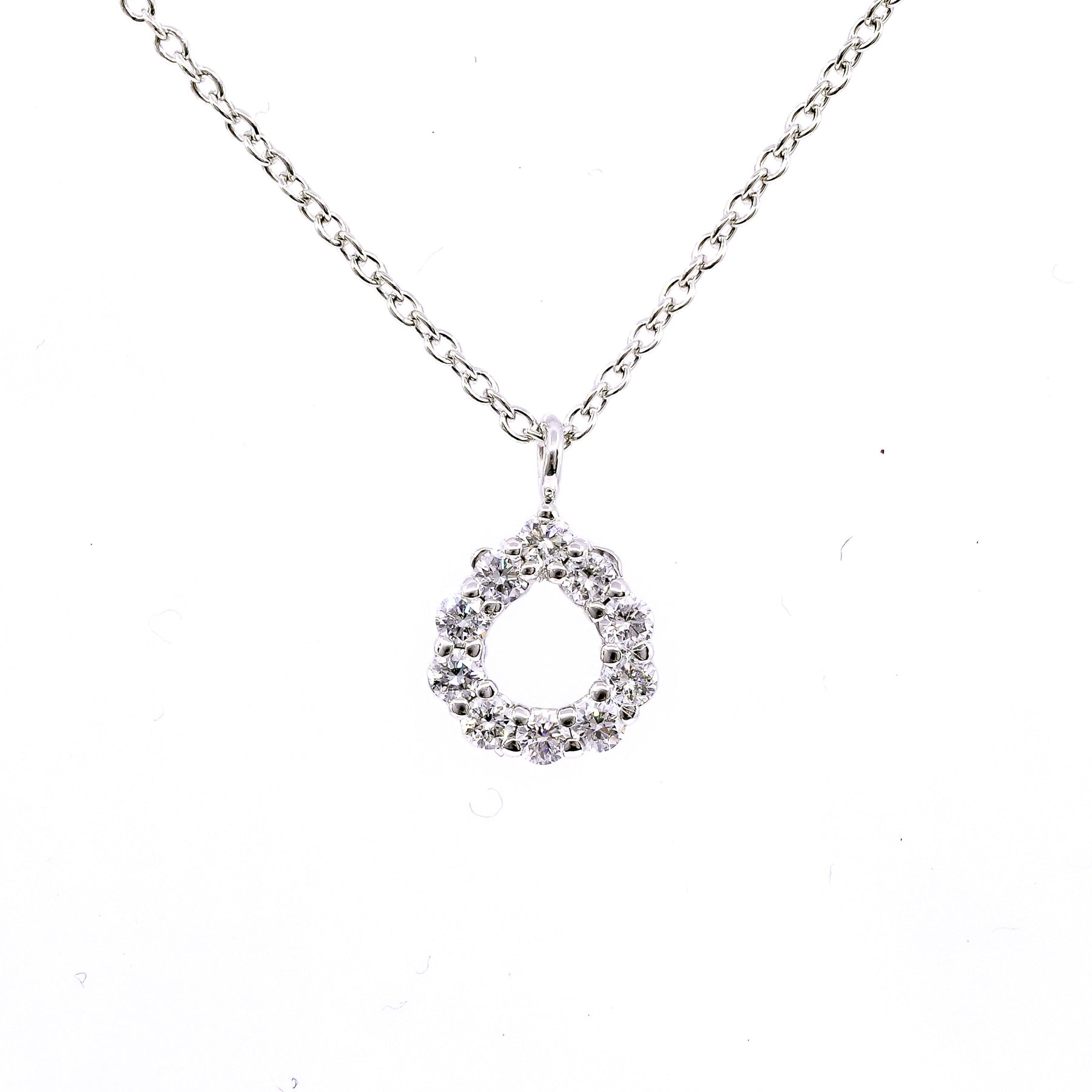18K WHITE GOLD AND PALLADIUM DIAMOND OPEN TEARDROP PENDANT NECKLACE 0.25CTW
