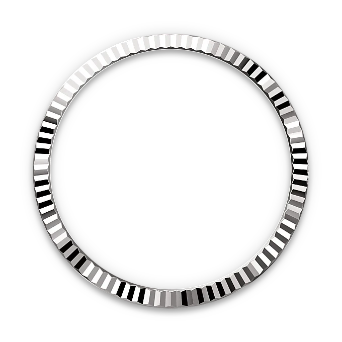 A polished silver bezel with a finely textured edge, displayed on a black background, highlighting its detailed craftsmanship for luxury watch or jewelry settings.