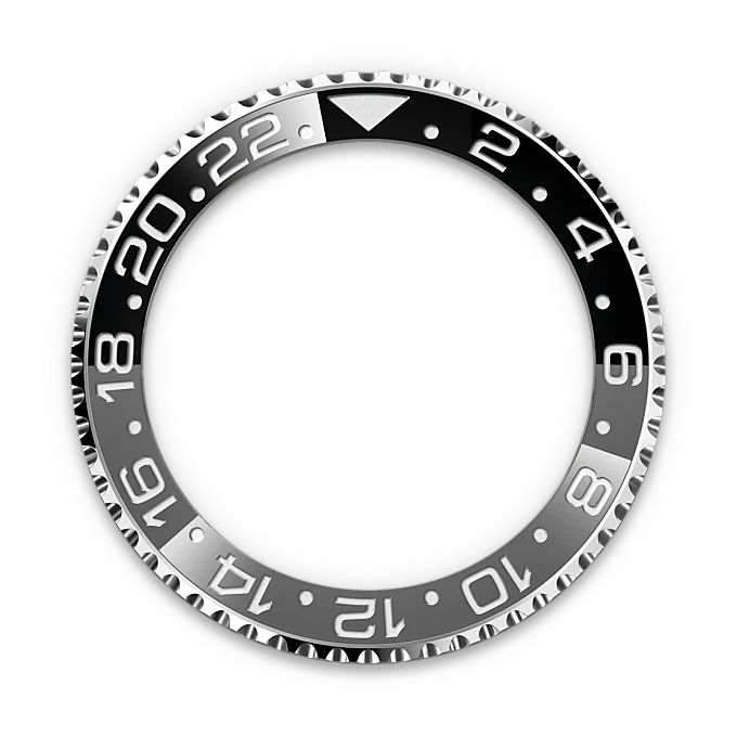 Black and silver watch bezel displaying 24-hour markings used in luxury timepieces, emphasizing precision and craftsmanship typical of high-end watch repair and Rolex collections.