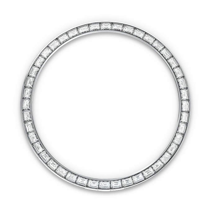 Round bezel set with square-cut diamonds arranged in a continuous circle on a sleek metal band, highlighting fine jewelry craftsmanship with a luxury watch accessory feel.