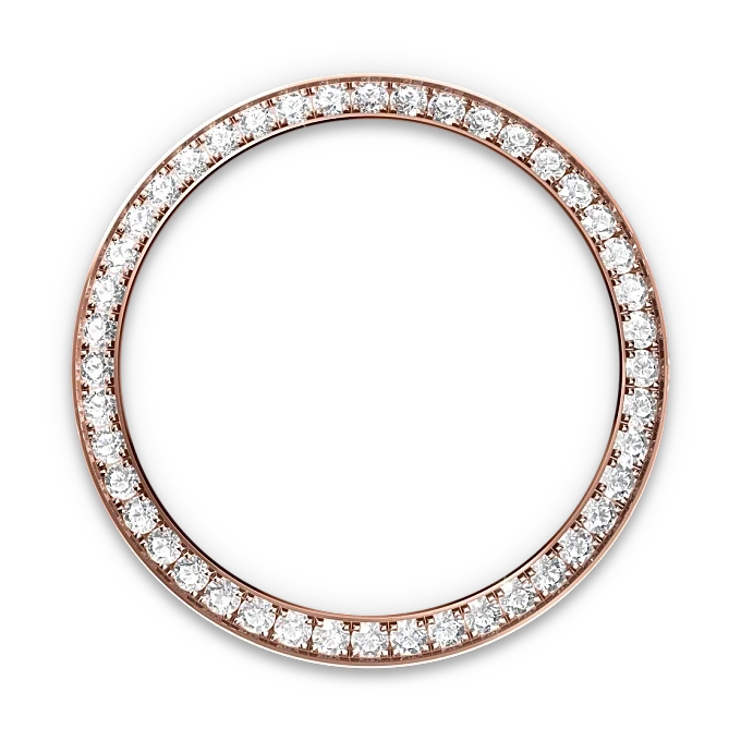 Close-up of a rose gold circular bezel set with evenly spaced round diamonds, showcasing fine craftsmanship in luxury jewelry.