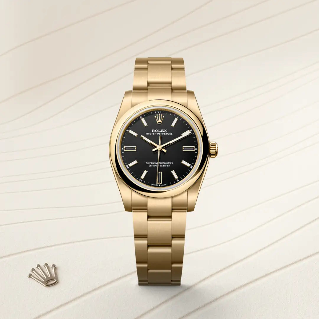 rolex Oyster Perpetual in 18 kt yellow gold, M124208-0001 - Henne Jewelers