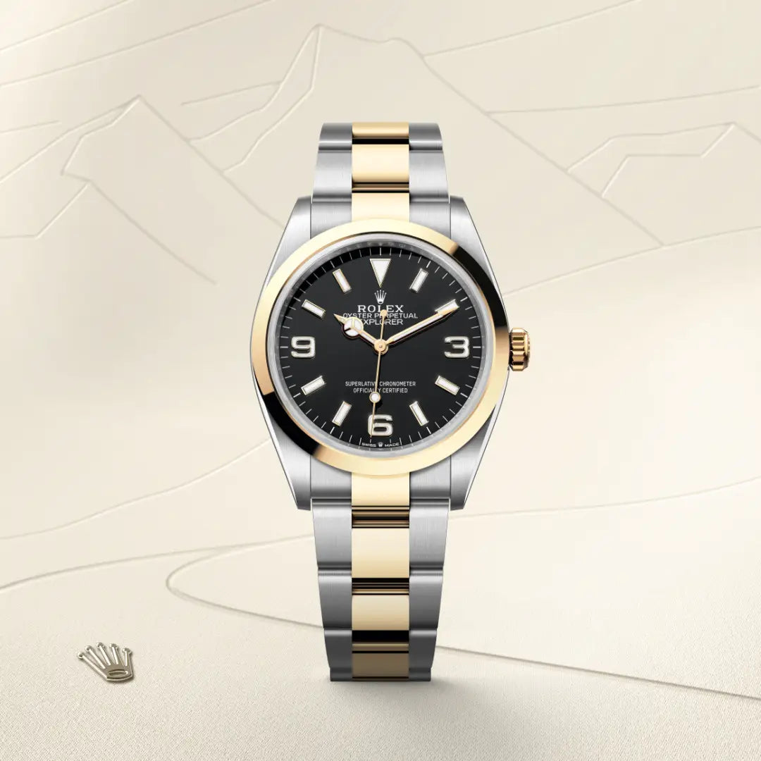 rolex Explorer in Yellow Rolesor - combination of Oystersteel and yellow gold, M124273-0001 - Henne Jewelers