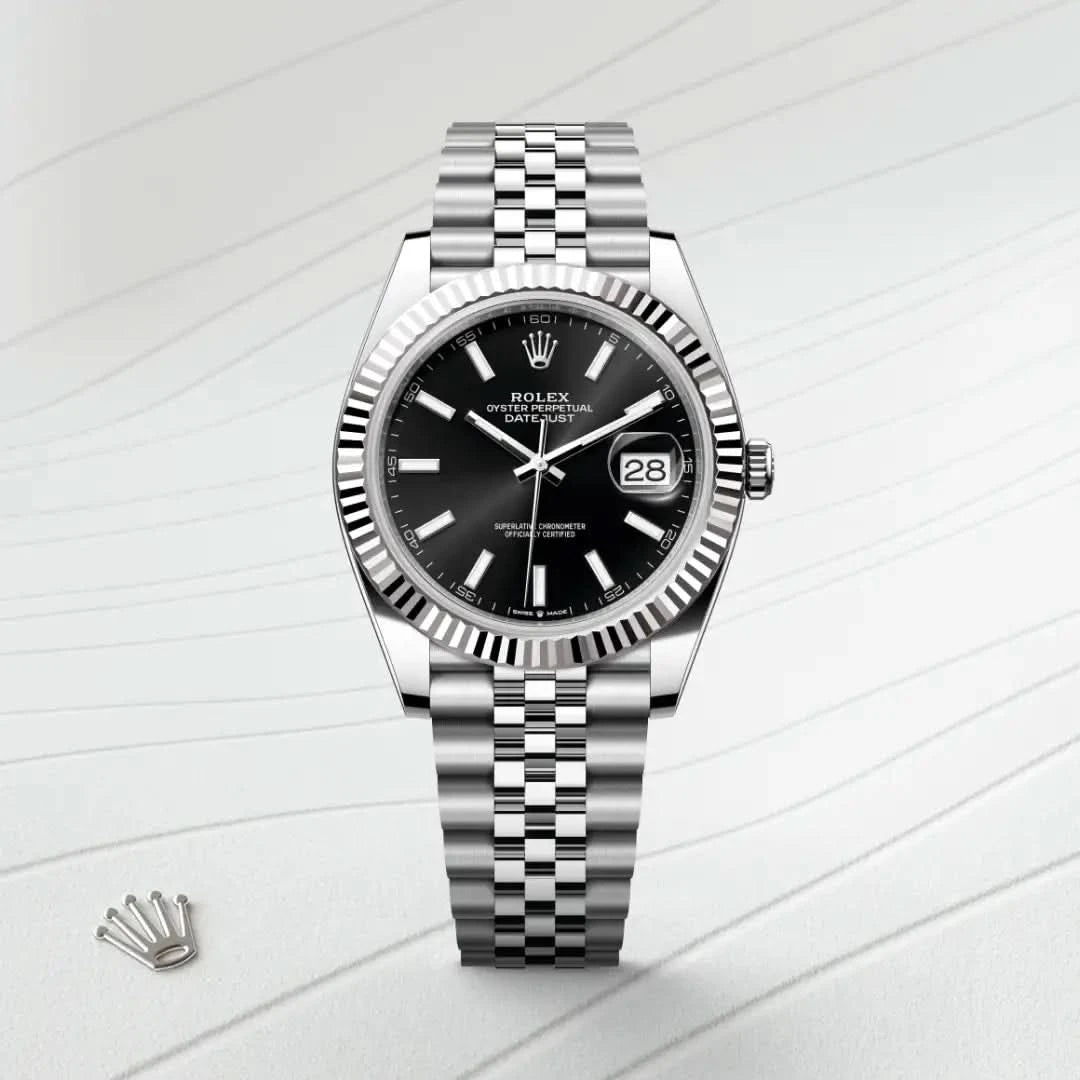 rolex datejust in white rolesor - combination of oystersteel and white gold, M126334-0018 - henne jewelers