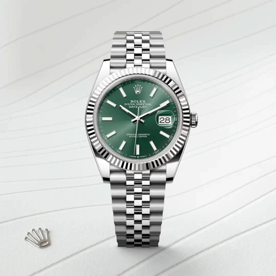 rolex datejust in white rolesor - combination of oystersteel and white gold, M126334-0028 - henne jewelers