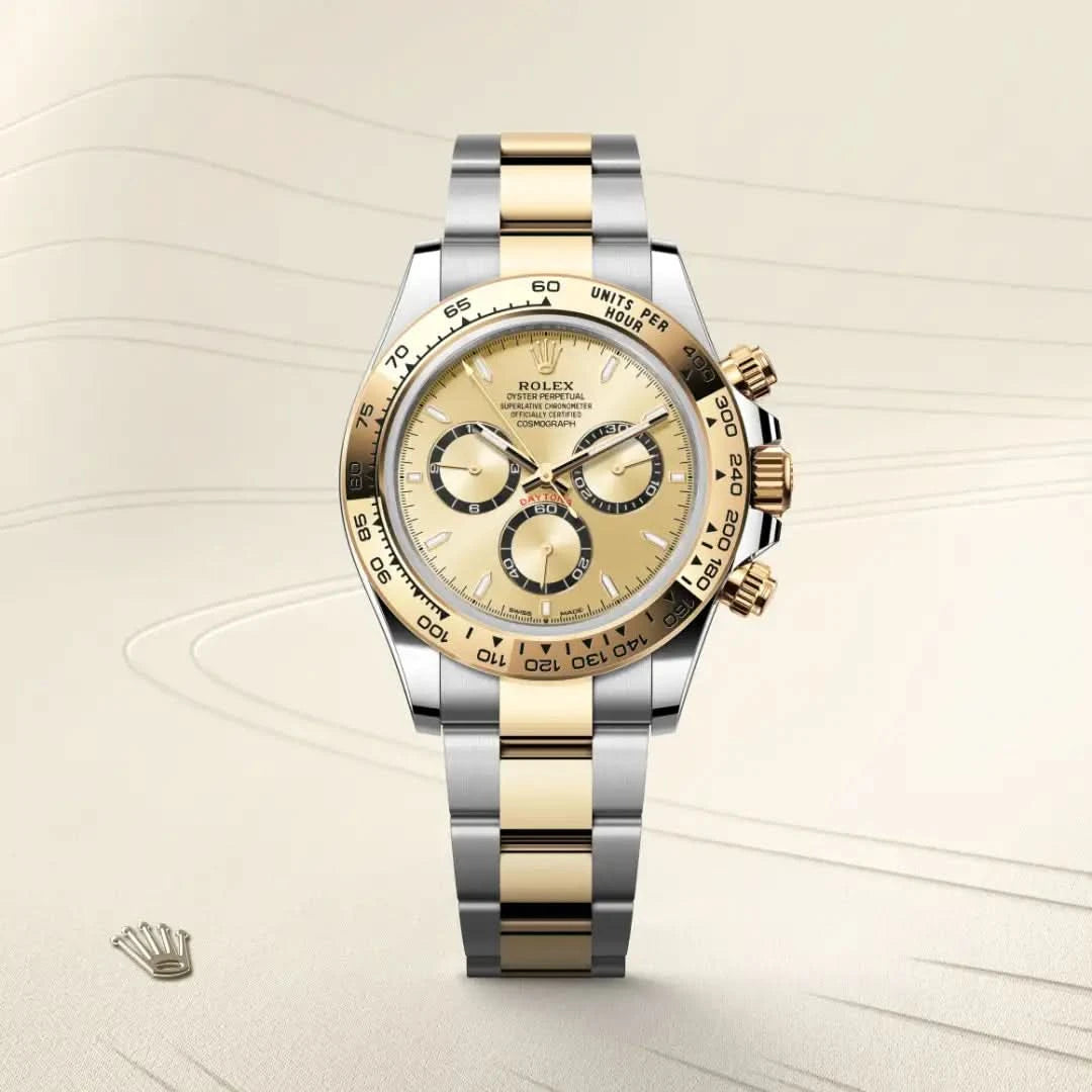 rolex cosmograph daytona in yellow rolesor - combination of oystersteel and yellow gold, M126503-0004 - henne jewelers