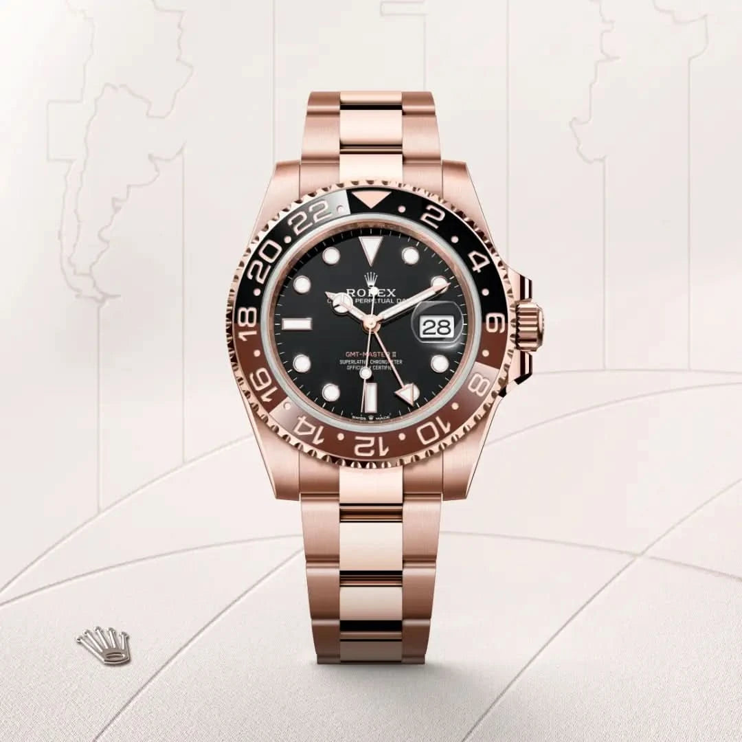 rolex gmt-master ii in 18 ct everose gold, M126715CHNR-0001 - henne jewelers