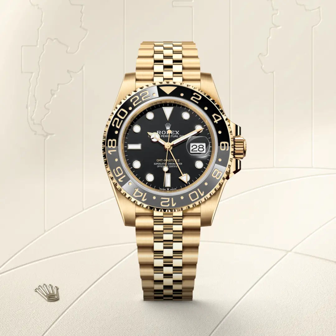 rolex GMT-Master II in 18 kt yellow gold, M126718GRNR-0001 - Henne Jewelers