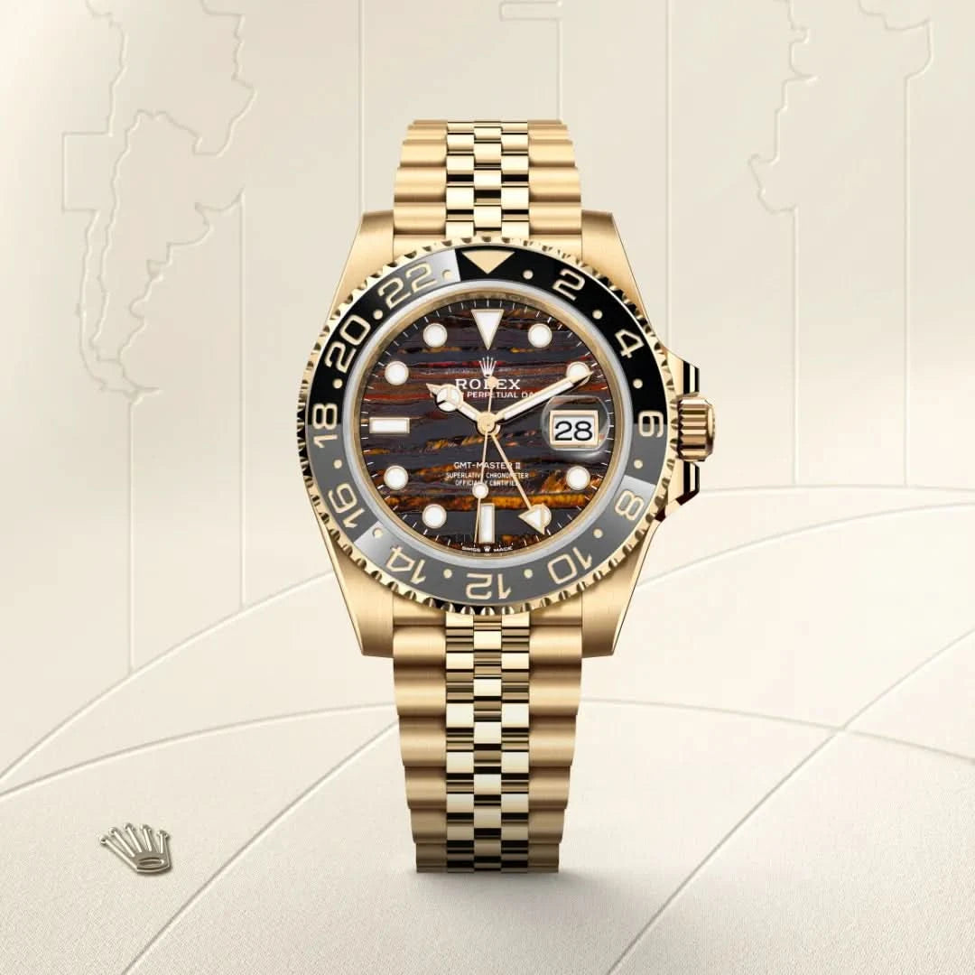 rolex gmt-master ii in 18 ct yellow gold, M126718GRNR-0002 - henne jewelers