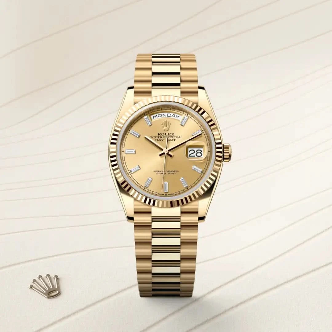 rolex day-date in 18 ct yellow gold, M128238-0132 - henne jewelers