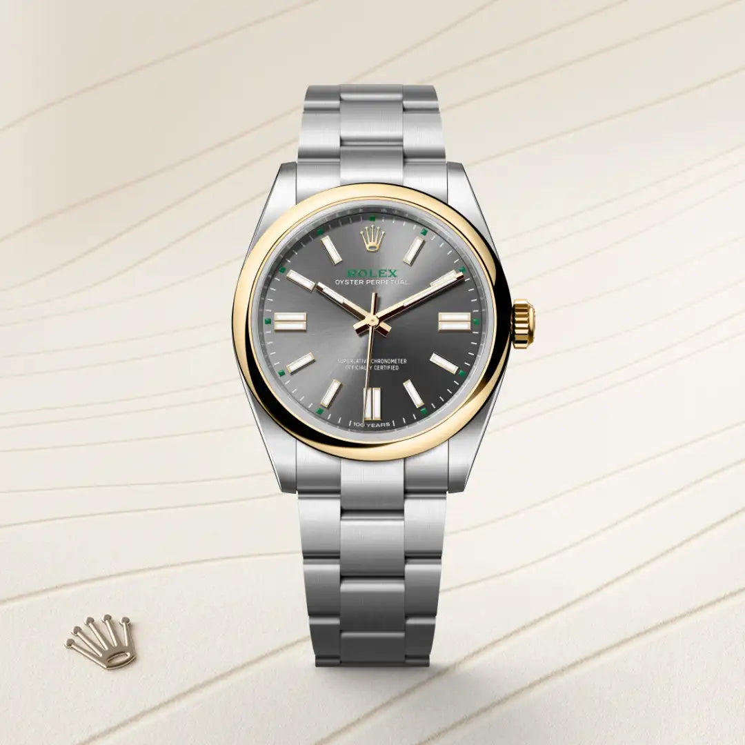 rolex Oyster Perpetual in Yellow Rolesor - combination of Oystersteel and yellow gold, M134303-0001 - Henne Jewelers