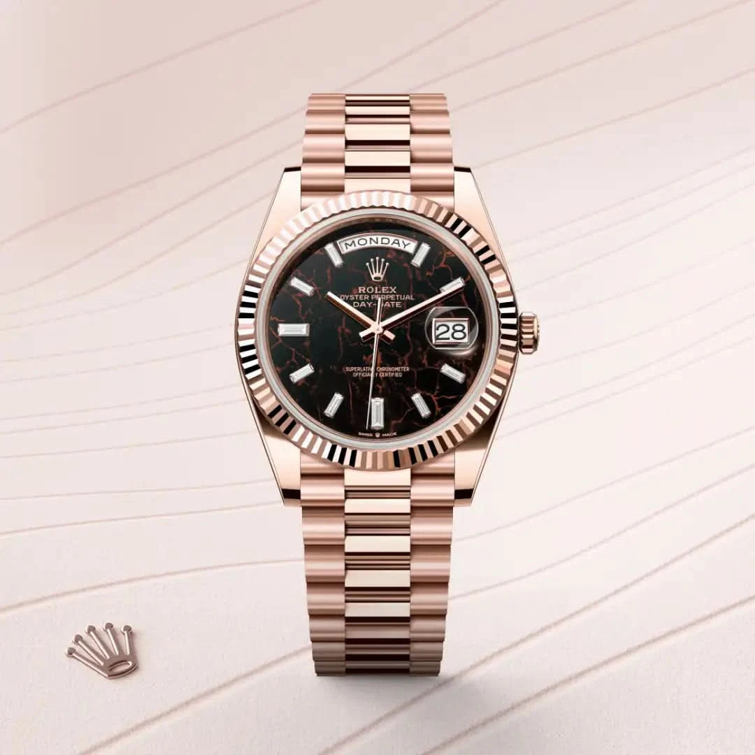 rolex day-date in 18 ct everose gold, M228235-0045 - henne jewelers