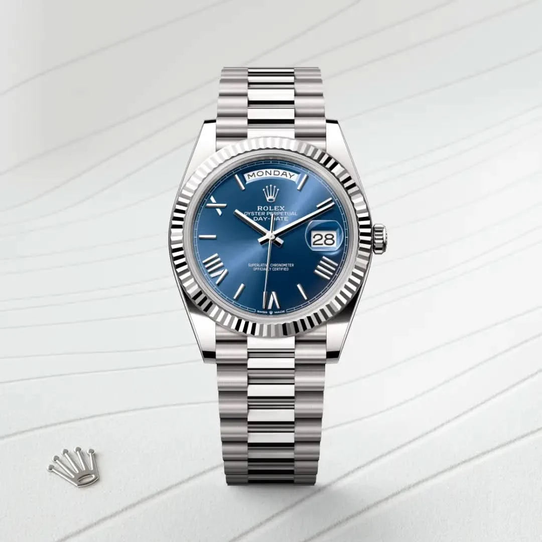 rolex day-date in 18 ct white gold, M228239-0007 - henne jewelers