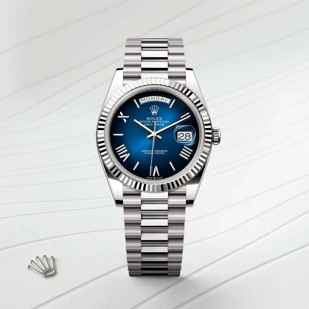 rolex day-date in 18 ct white gold, M228239-0076 - henne jewelers