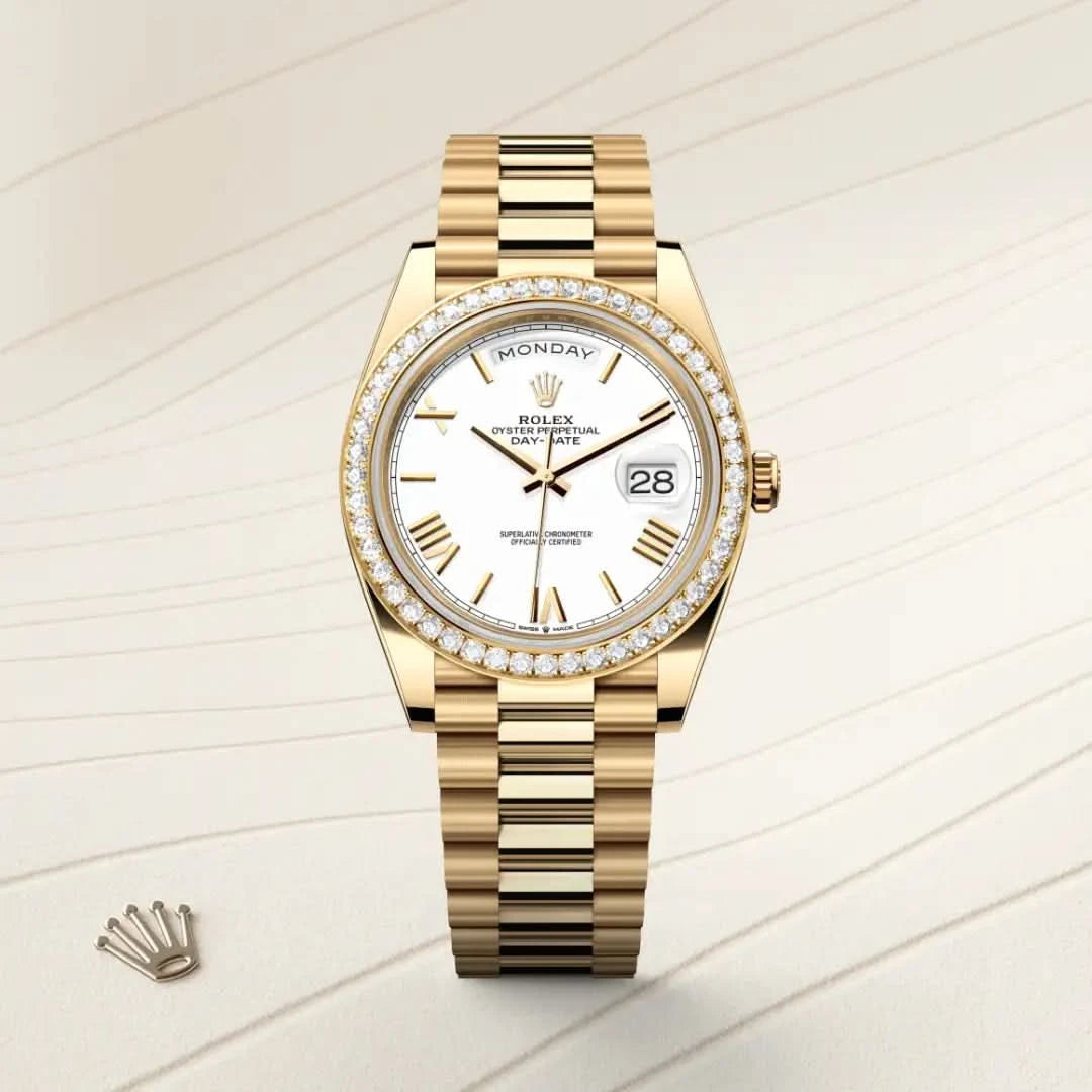 rolex day-date in 18 ct yellow gold, M228348RBR-0034 - henne jewelers