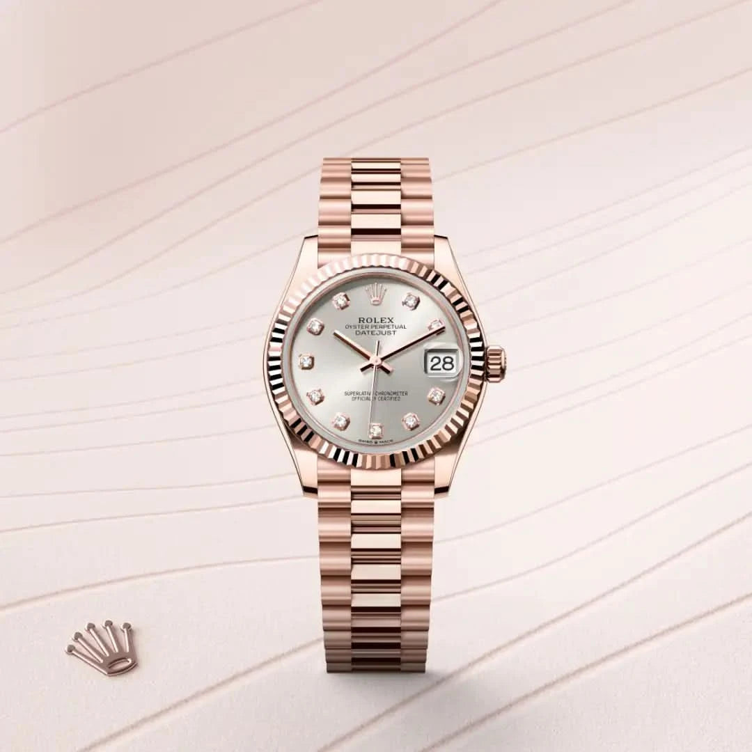 rolex datejust in 18 ct everose gold, M278275-0039 - henne jewelers