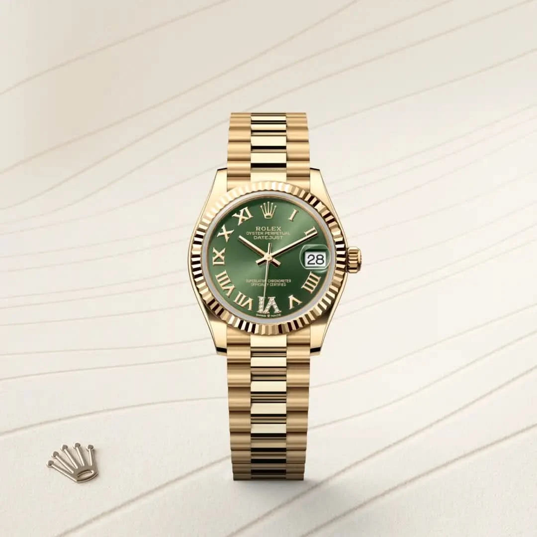 rolex datejust in 18 ct yellow gold, M278278-0030 - henne jewelers