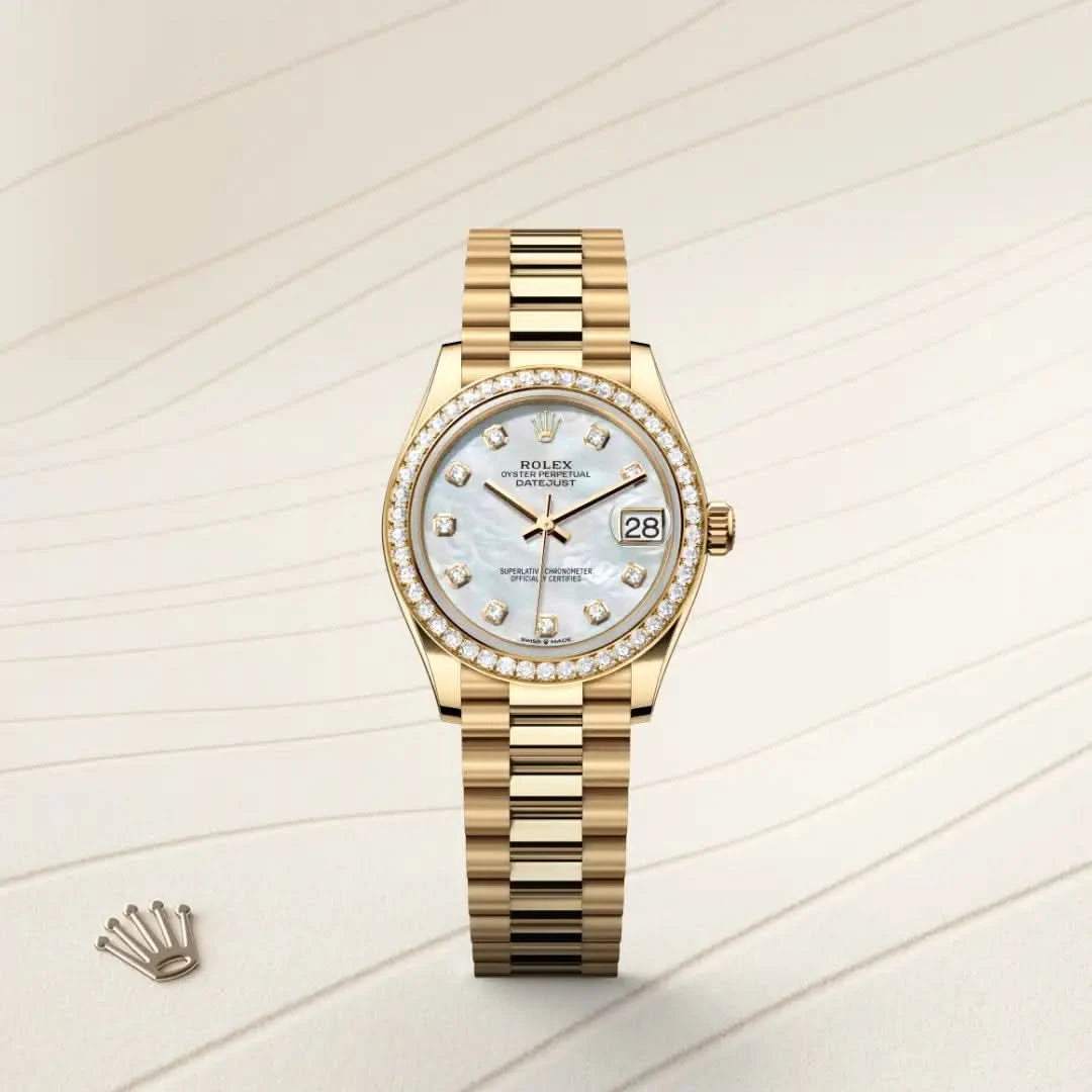 rolex datejust in 18 ct yellow gold, M278288RBR-0006 - henne jewelers