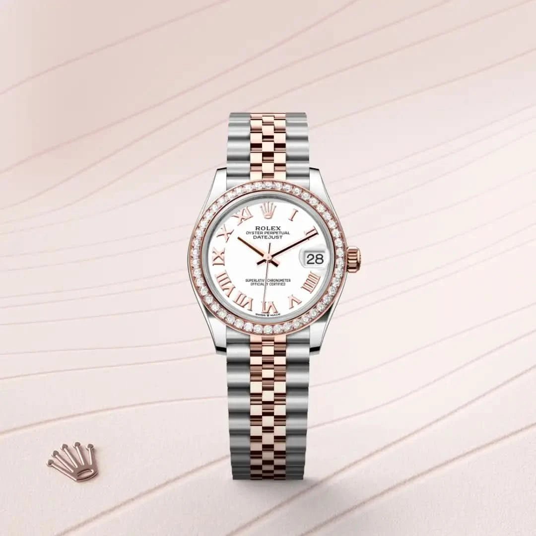 rolex datejust in everose rolesor - combination of oystersteel and everose gold, M278381RBR-0004 - henne jewelers