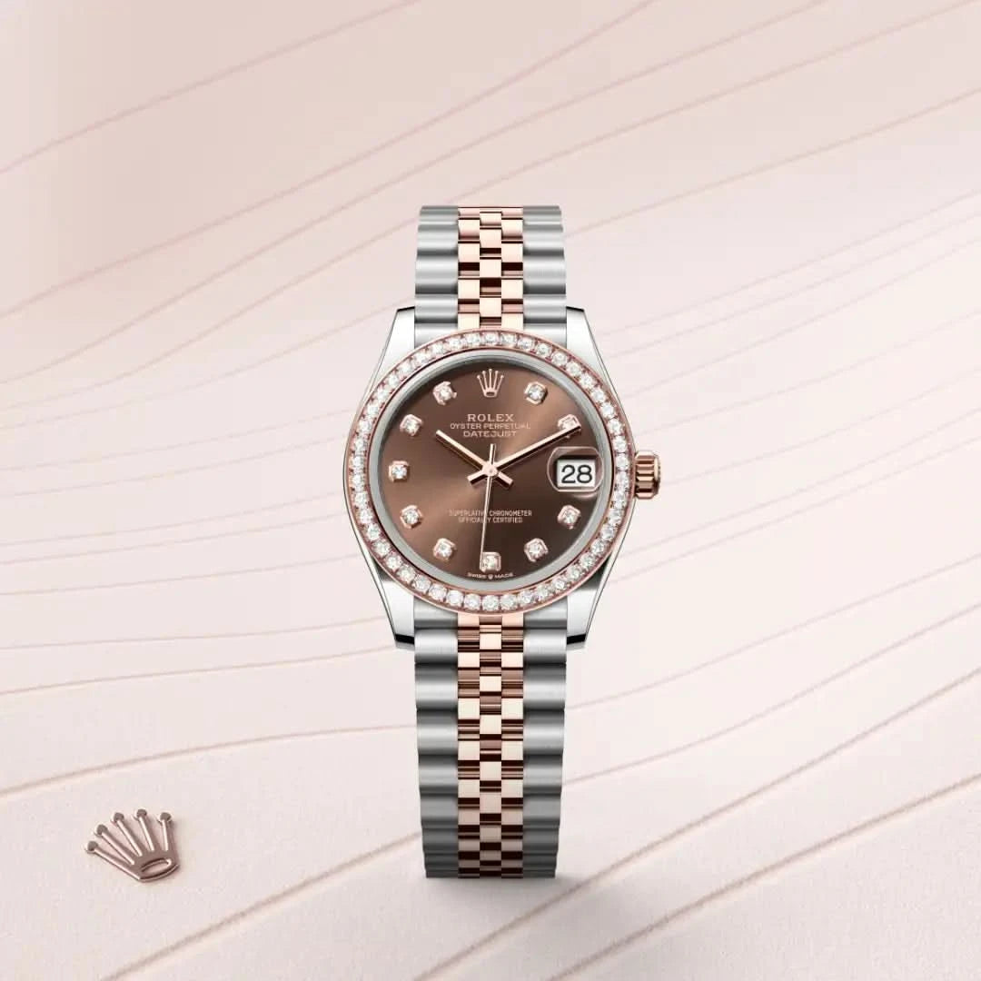 rolex datejust in everose rolesor - combination of oystersteel and everose gold, M278381RBR-0028 - henne jewelers