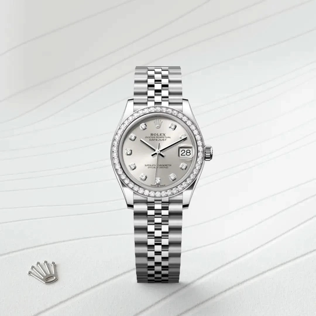 rolex datejust in white rolesor - combination of oystersteel and white gold, M278384RBR-0034 - henne jewelers