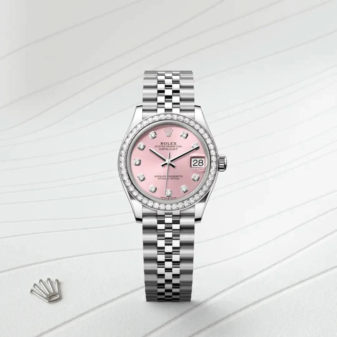 rolex datejust in white rolesor - combination of oystersteel and white gold, M278384RBR-0036 - henne jewelers
