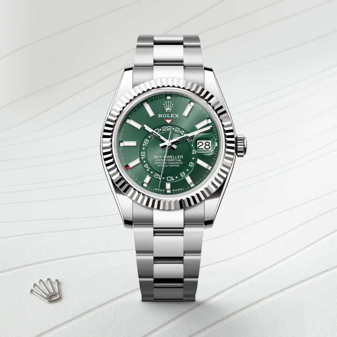 rolex Sky-Dweller in White Rolesor - combination of Oystersteel and white gold, M336934-0001 - Henne Jewelers