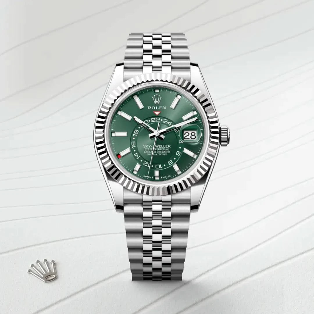 rolex sky-dweller in white rolesor - combination of oystersteel and white gold, M336934-0002 - henne jewelers