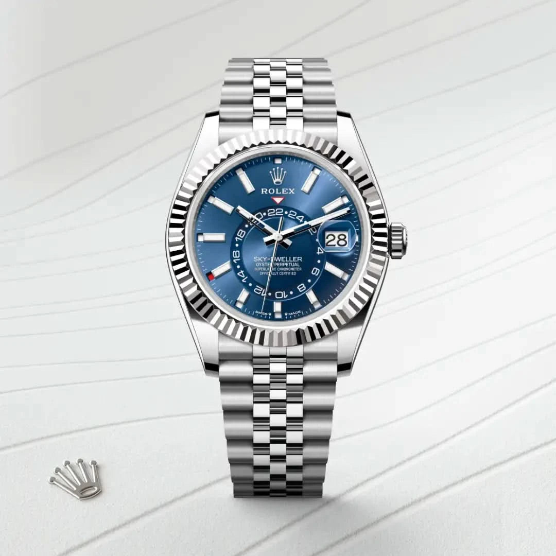 rolex sky-dweller in white rolesor - combination of oystersteel and white gold, M336934-0006 - henne jewelers