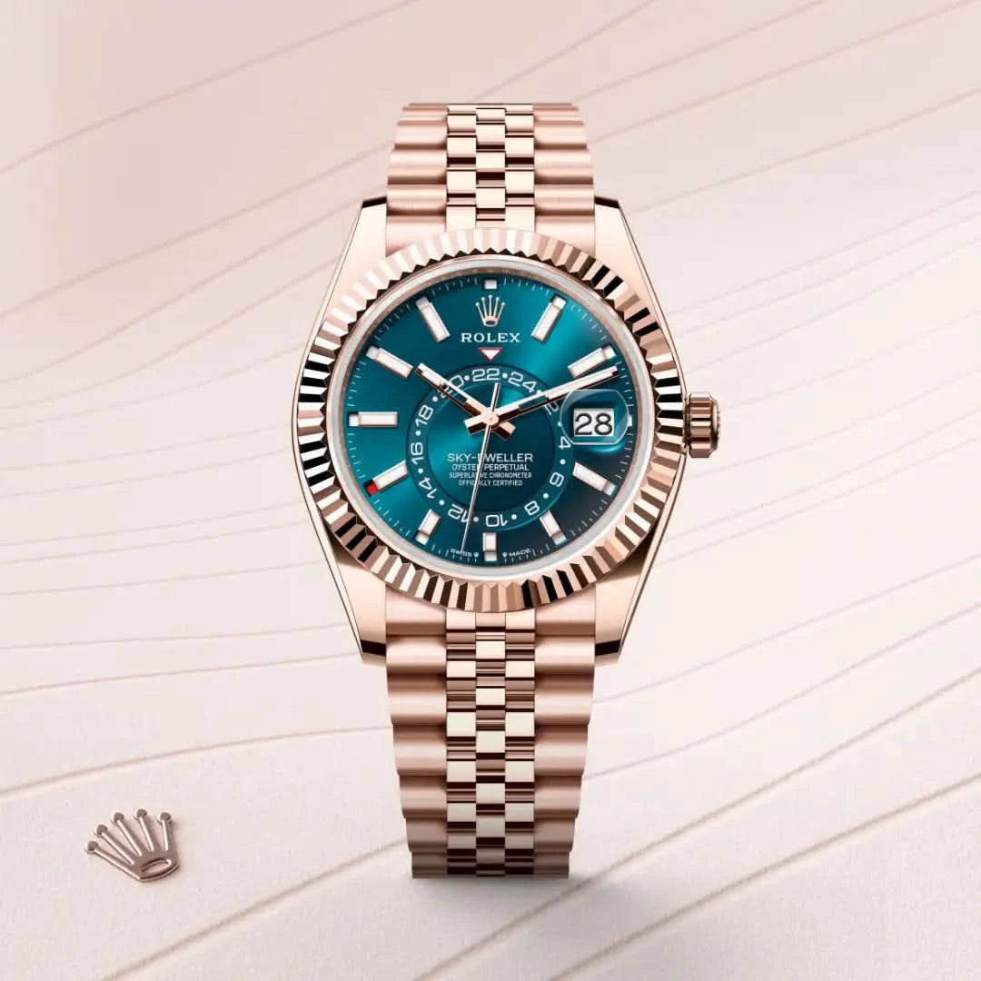 rolex sky-dweller in 18 ct everose gold, M336935-0005 - henne jewelers
