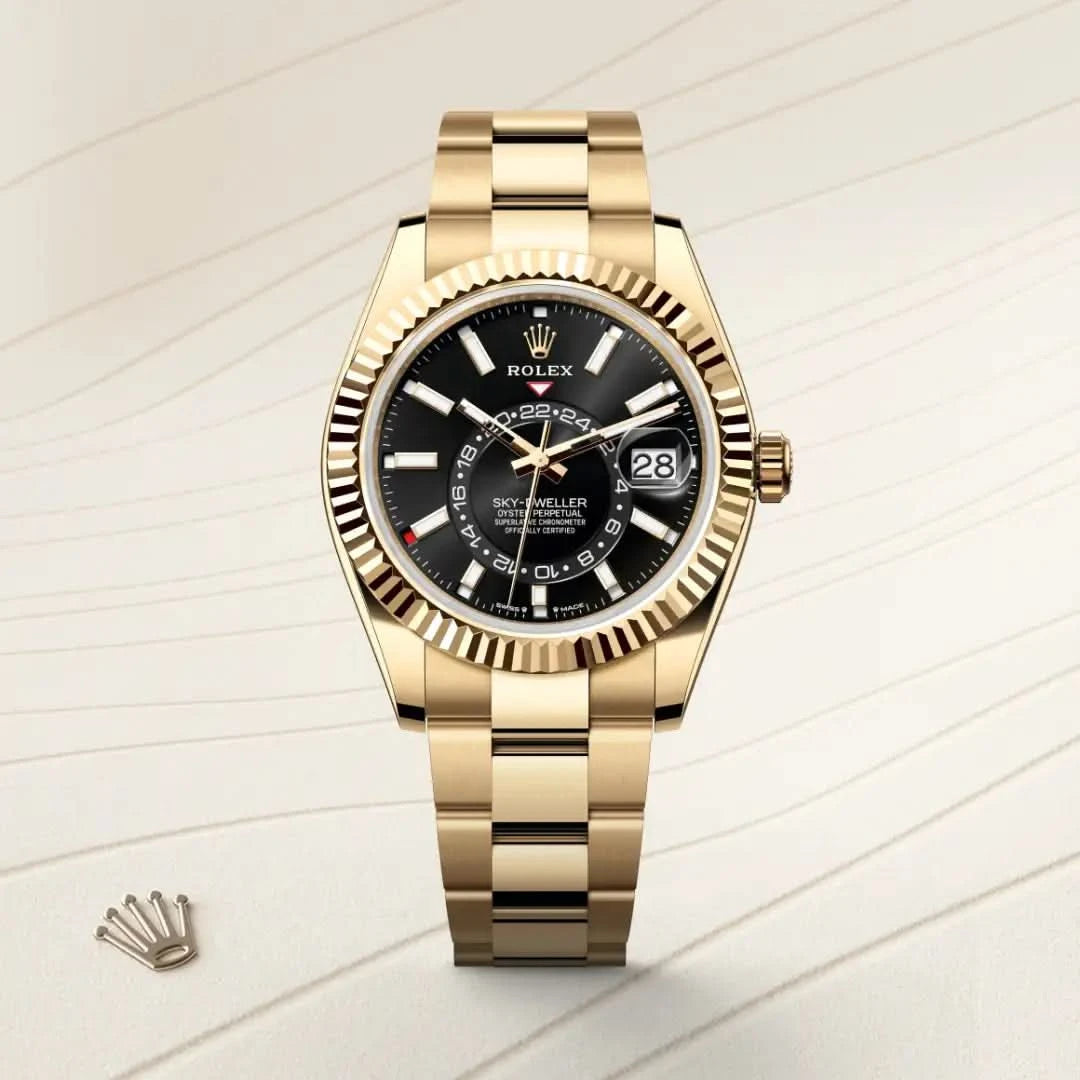 rolex sky-dweller in 18 ct yellow gold, M336938-0002 - henne jewelers