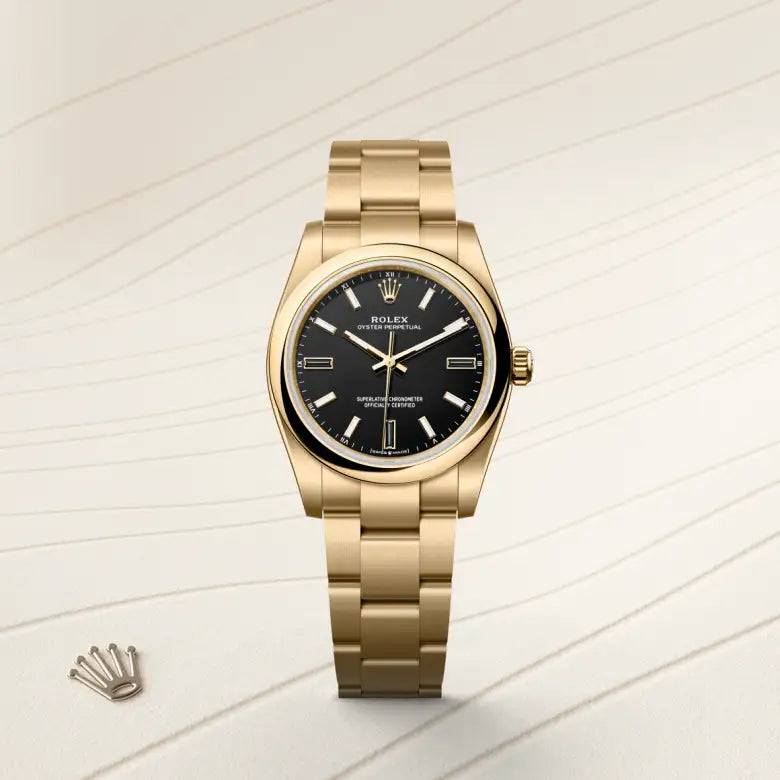 rolex Oyster Perpetual in 18 kt yellow gold, M124208-0001 - Henne Jewelers
