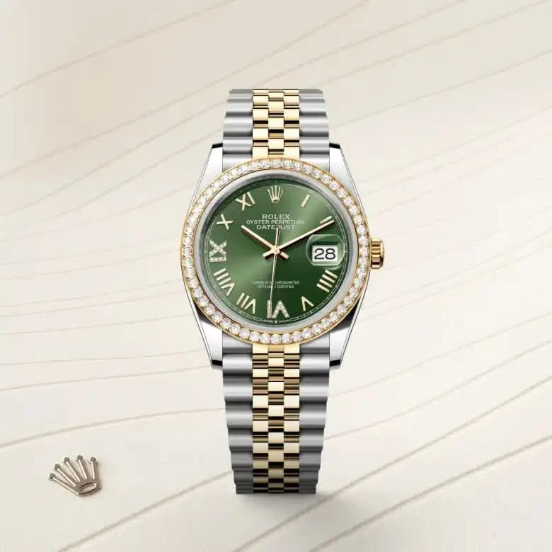rolex datejust in yellow rolesor - combination of oystersteel and yellow gold, M126283RBR-0035 - henne jewelers