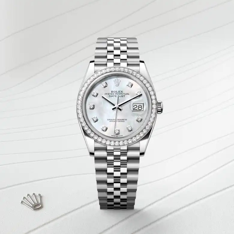 rolex Datejust in White Rolesor - combination of Oystersteel and white gold, M126284RBR-0011 - Henne Jewelers