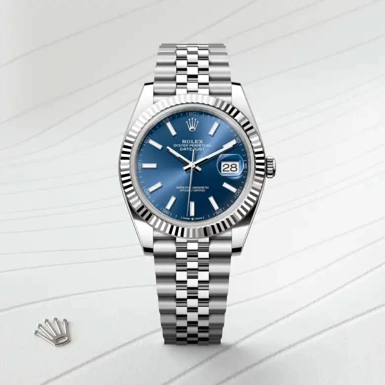 rolex datejust in white rolesor - combination of oystersteel and white gold, M126334-0002 - henne jewelers
