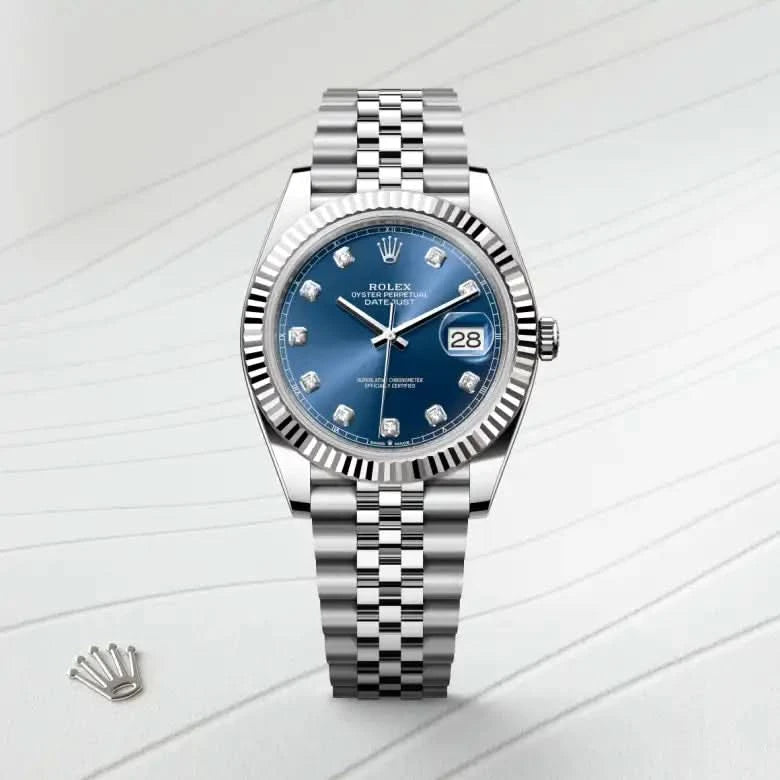 rolex datejust in white rolesor - combination of oystersteel and white gold, M126334-0016 - henne jewelers