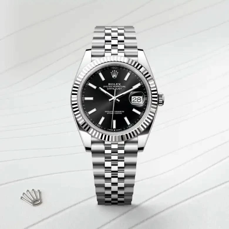 rolex datejust in white rolesor - combination of oystersteel and white gold, M126334-0018 - henne jewelers